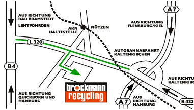 Anfahrtskarte zu Brockmann Recycling in Nützen bei Kaltenkirchen